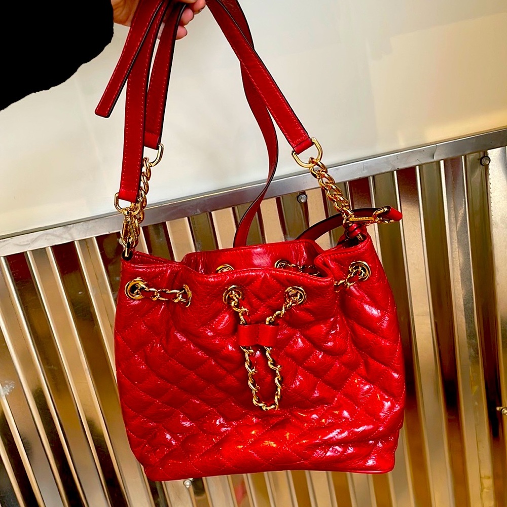 Michael Kors Red quilted leather shoulder/tote purse with gold chain